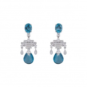 White Gold Diamond and Aquamarine Earrings